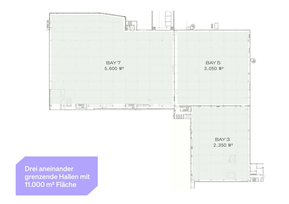 Grundriss A2 Eventfläche – Bay 3, Bay 5 und Bay 7 mit Flächenangaben